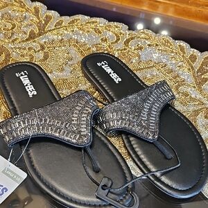 Muk Luks Black and Silver Women's Sandals